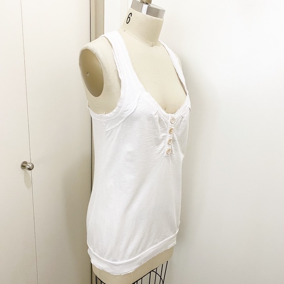 C&C Organic Cotton Raw Edge Button Tank White XS - Picture 10 of 11